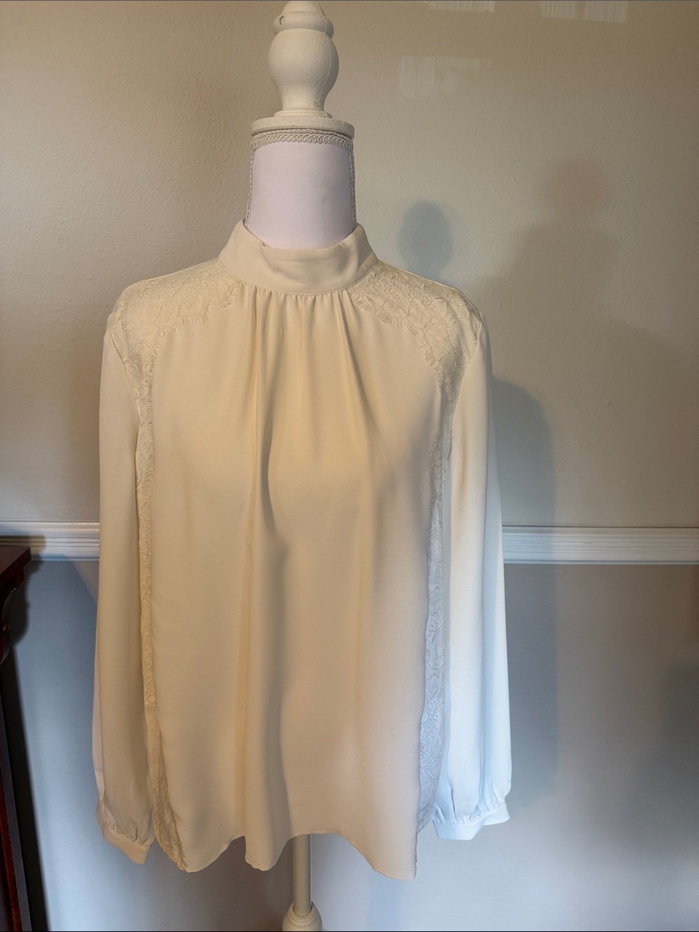 Women's Cream High-Neck Long Sleeve Blouse